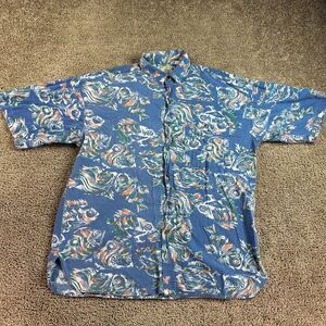 VINTAGE Blueprint Label Hawaiian Shirt Mens Extra large Blue Tropical Fish